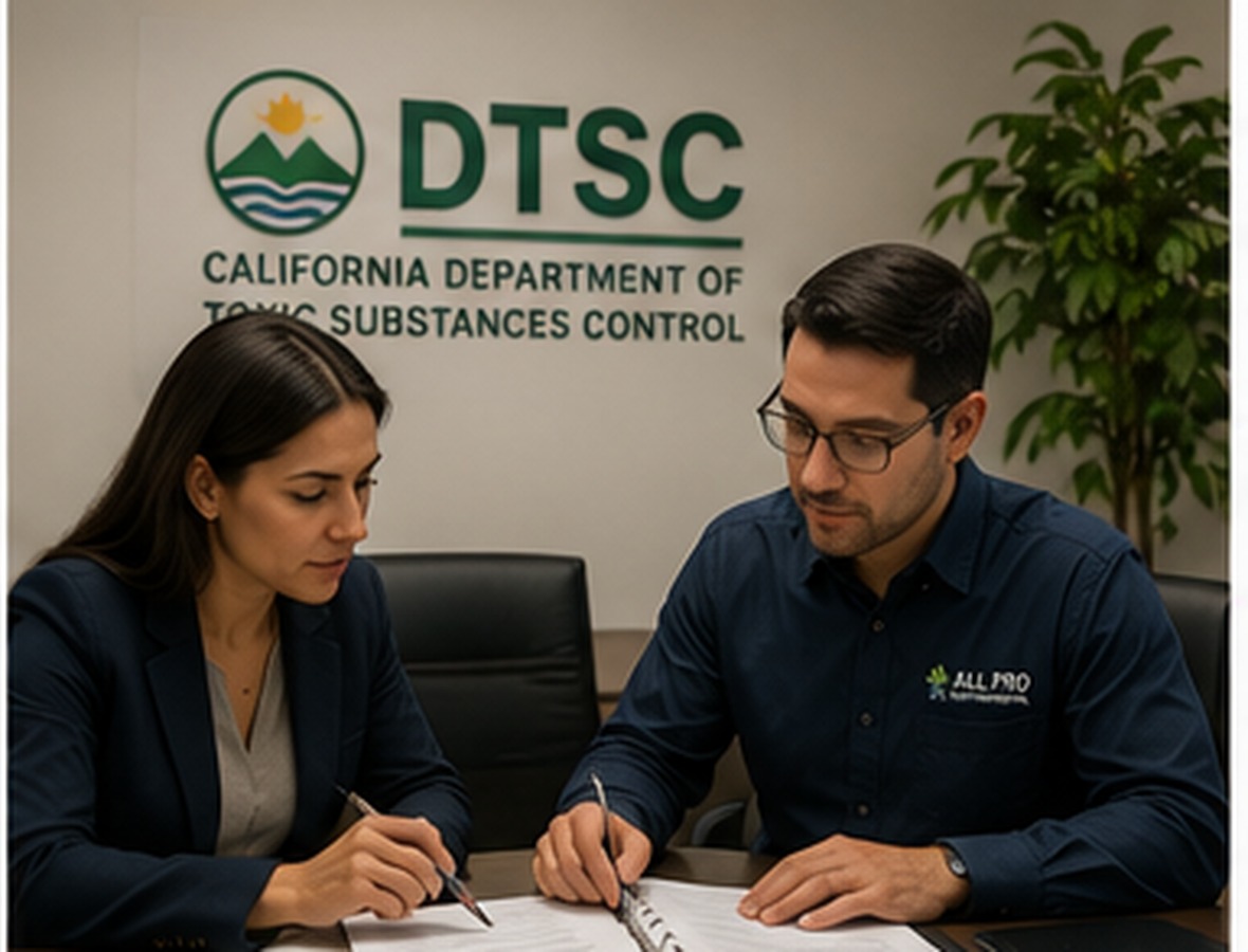 All Pro Environmental consultants reviewing DTSC regulatory compliance documentation for California environmental closure.