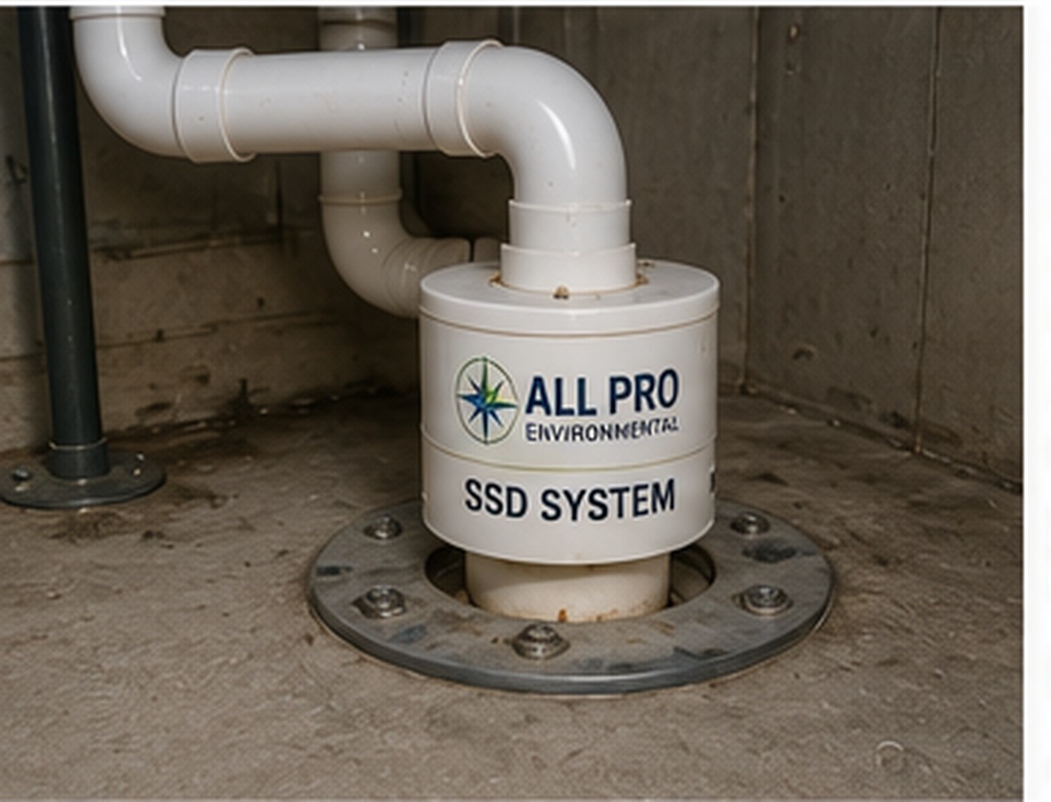 Sub-slab depressurization vapor mitigation system for indoor air protection and regulatory compliance.